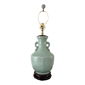 Vintage Asian Celadon Porcelain Table Lamp