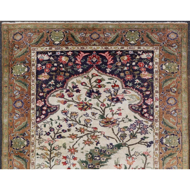 Turkish Rug with Botanical Design rug/l11-0916 orgin/turkey This silk vintage Turkish rug features an intricate and...