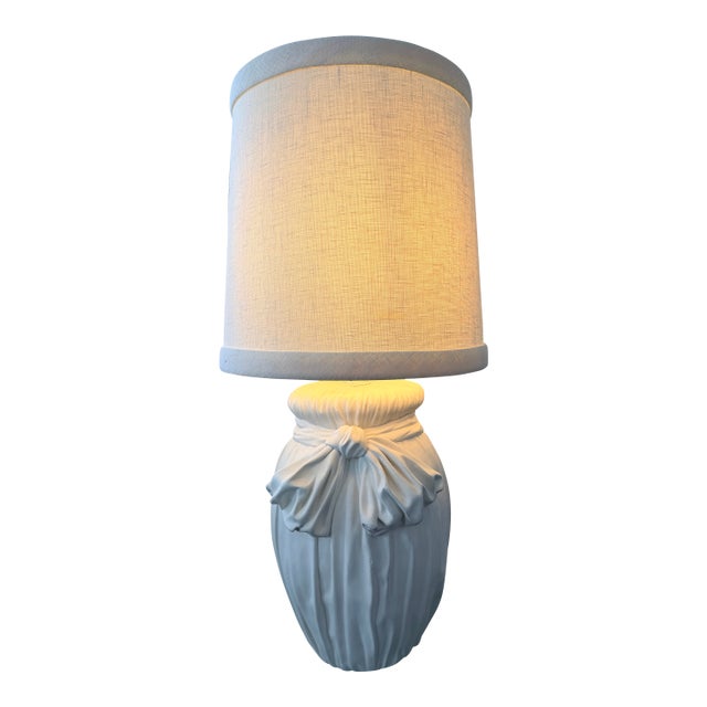 1970s John Dickinson Style Draped Bow Table Lamp in Plaster Finish For Sale