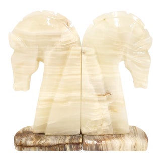 Vintage Carved Onyx Horse Bookends- a Pair For Sale