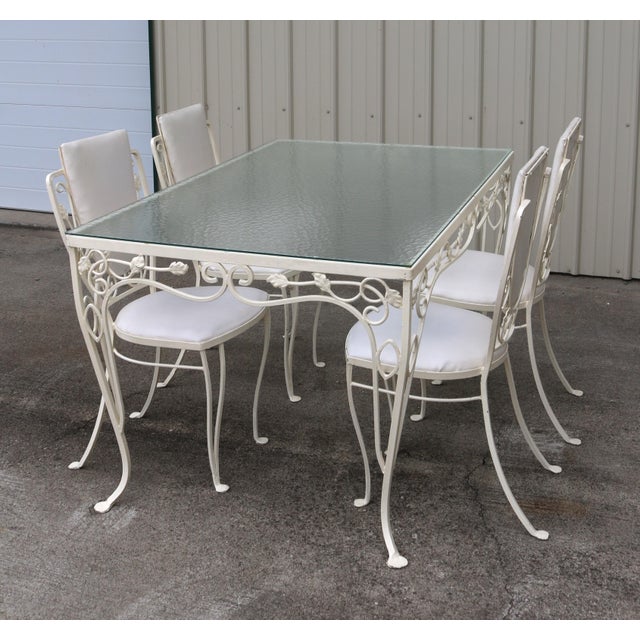 Metal Vintage John Salterini Style Wrought Iron & Glass Dining Table & 4 Wrought Iron Chairs For Sale - Image 7 of 13