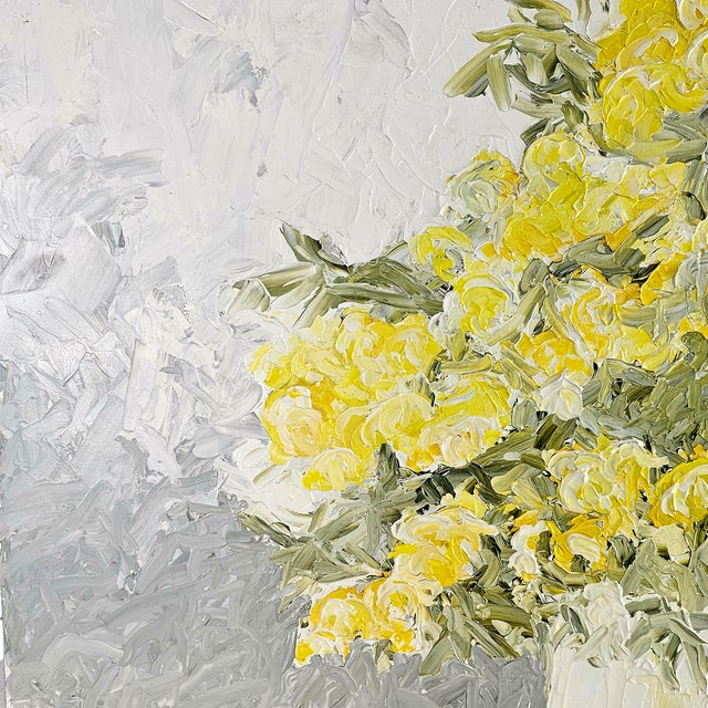 Yellow 1971 Original Oil Painting Impasto Floral Yellow Roses Signed "Blackard"30" For Sale - Image 8 of 10