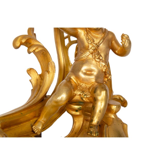 1900 - 1909 Antique Gilt Bronze Fireplace Fender With Chenets by Bouhon, Paris For Sale - Image 5 of 18