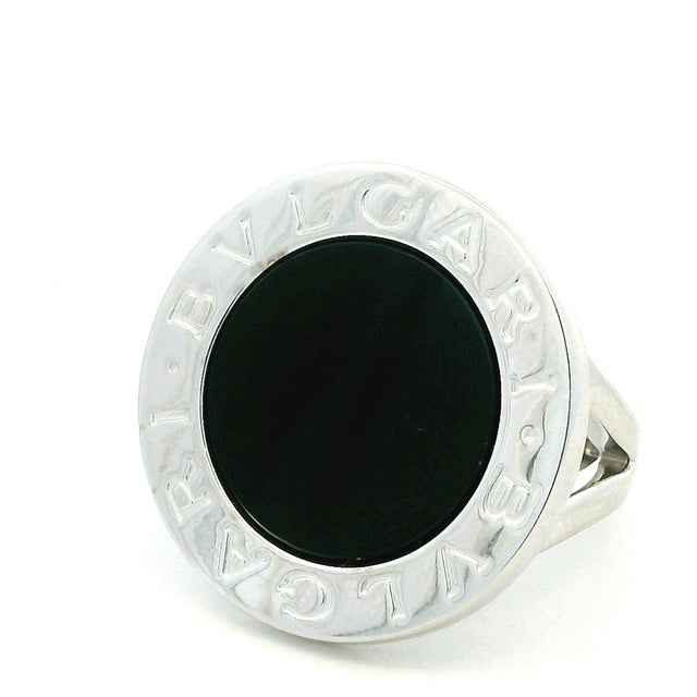 Black Bulgari Bulgari 18k White Gold and Black Onyx Statement Ring, Size 7.5 For Sale - Image 8 of 13
