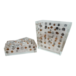 Heavy Lucite Wastebasket and Tissue Holder With Money