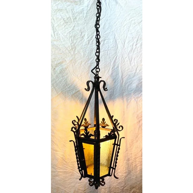Wrought Iron Pendant Lantern, 1950s For Sale - Image 4 of 8