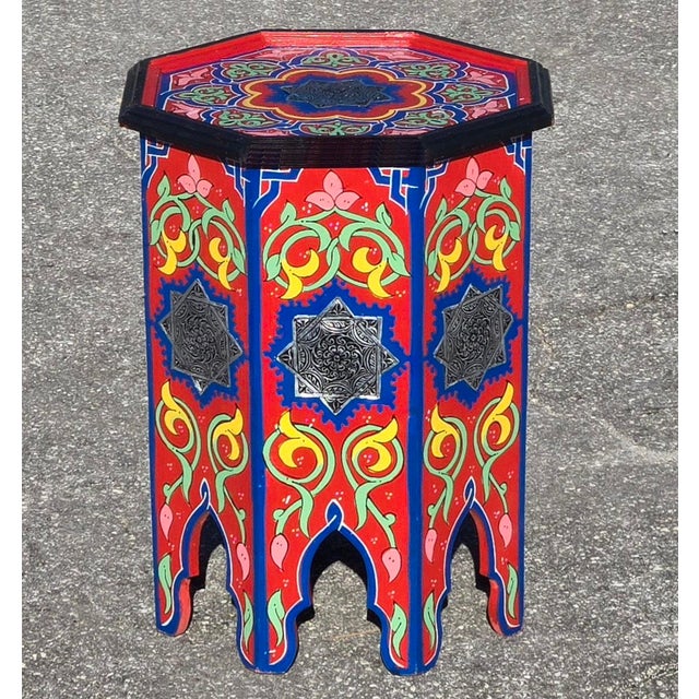 Red Moroccan Hand-Painted Accent Table For Sale In Orlando - Image 6 of 6