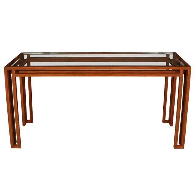 Modern Billy Badwin Style Faux Bois Paint and Glass Console Table For Sale - Image 3 of 3