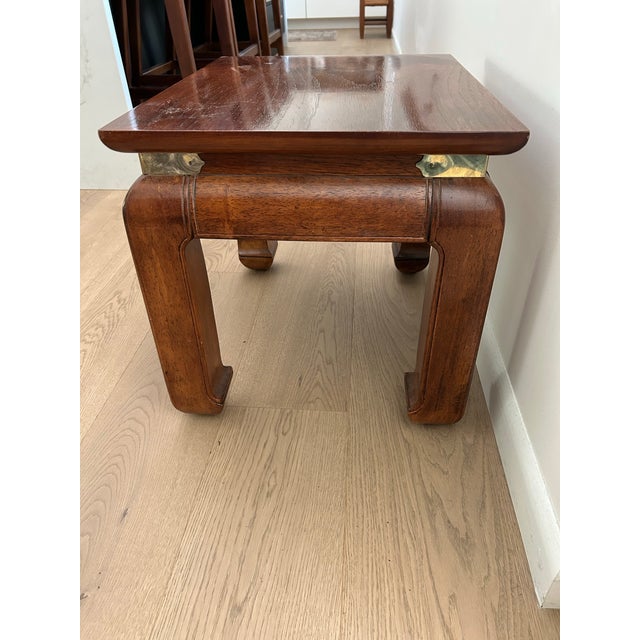 Mid 20th Century Ming Style Wood End Table With Brass Accents For Sale - Image 6 of 9