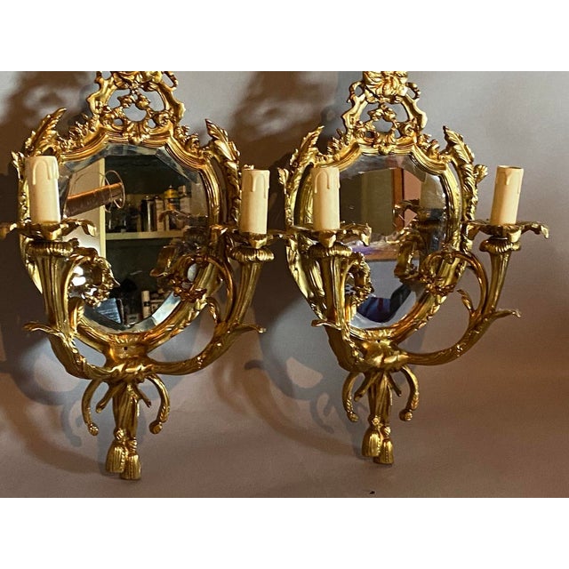Late 20th C French Maker Louis XVI Bronze Wall Lamps / Sconces Pair For Sale - Image 15 of 18