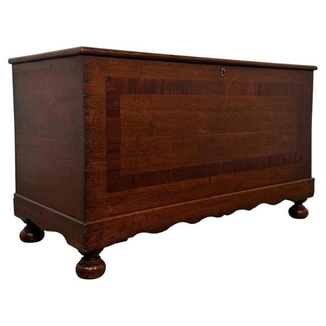 2000 - 2009 19th Century English Oak Coffer Chest with Mahogany Cross-Banding For Sale - Image 5 of 11