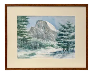 Vintage Watercolor Half Dome Yosemite in Winter Jim Burns