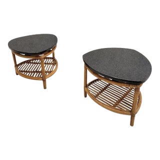 Vintage Paul Frankl Style Coastal Rattan Side Tables - Pair For Sale