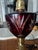 Traditional Vintage Ruby Cut-to-Clear Glass Table Lamp on Brass & Marble Base For Sale - Image 3 of 7