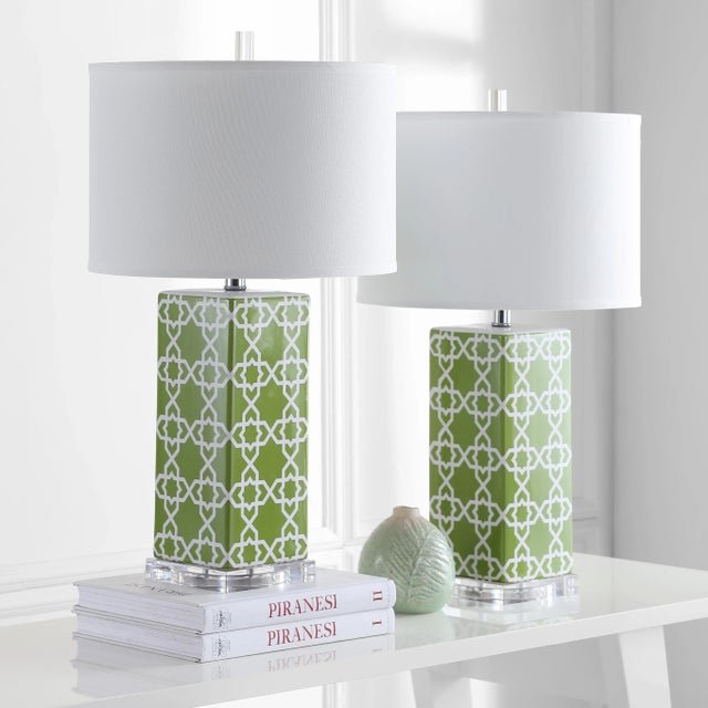 Textile 27 Inch H Table Lamp in Green - a Pair For Sale - Image 7 of 9