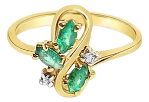 Marquise Emerald & Diamond Ring .29cttw 14k Yellow Gold, Size 5.75