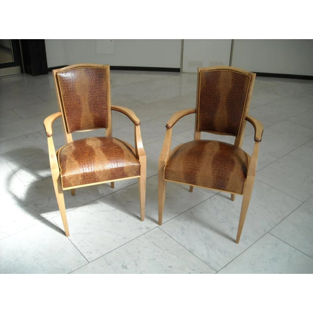 Set of Art Deco Faux Crocodile Embossed Leather Armchairs, 1940s For Sale - Image 6 of 8