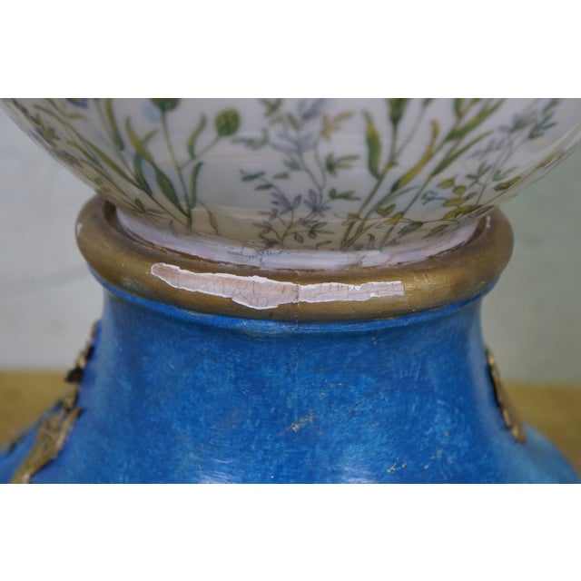 2 Antique French Floral Painted Butterfly Ginger Jar Mantel Urn Lamps Pair 34" For Sale - Image 10 of 18