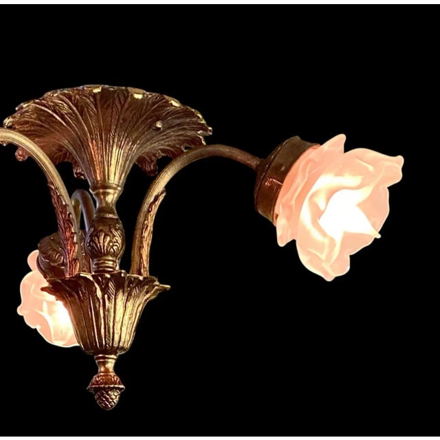 French Neoclassical Style Gilt Brass and Glass Ceiling Light, 1920s For Sale - Image 15 of 15