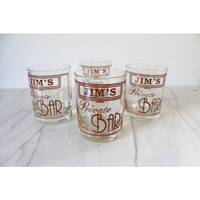 Mid 20th Century Vintage "Jim's Private Bar" Lowball/Rocks or Highball Drinking Glasses Made by Houze Glass For Sale - Image 5 of 10