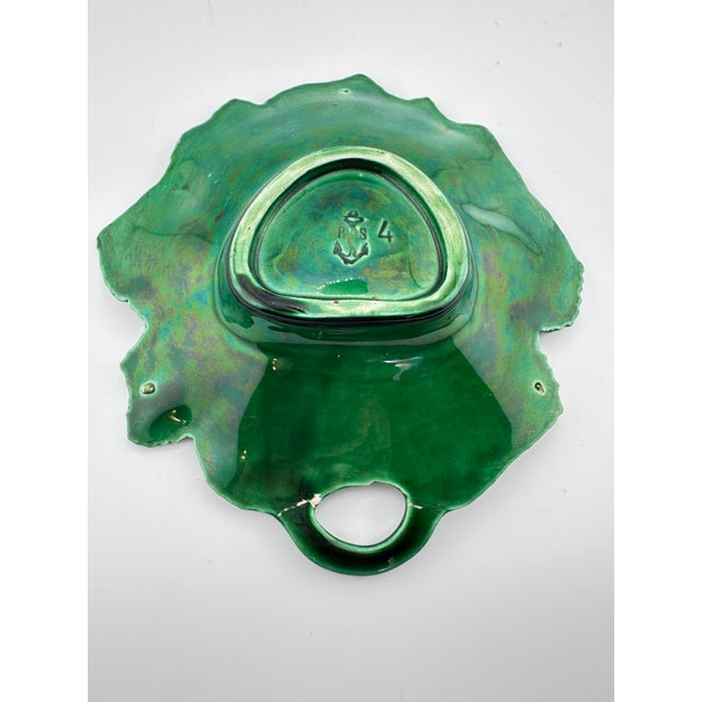 Ceramic Antique Leaf Majolica Footed Dish For Sale - Image 7 of 11