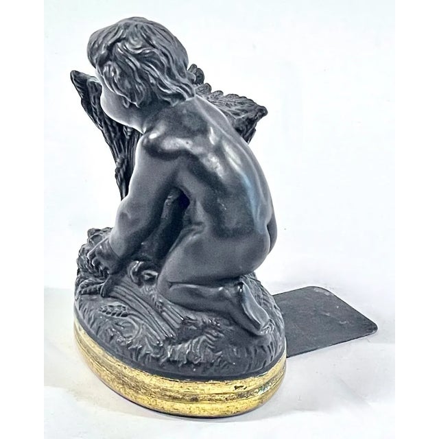 Neoclassical Bronze Child Harvesting Wheat Bookend For Sale - Image 3 of 5