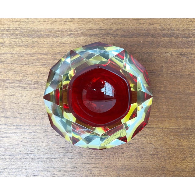 Vintage Italian Red and Yellow Sommerso Murano Glass Bowl, 1970s For Sale - Image 10 of 18