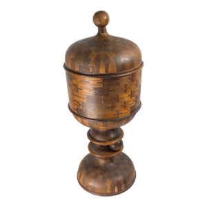 Early 20th Century Folk Art Parquetry Turned Wood Centerpiece Chalice