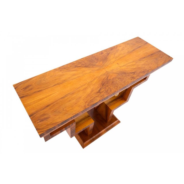 Wood Vintage Art Deco Console Table with Geometric Design, 1950s For Sale - Image 7 of 13