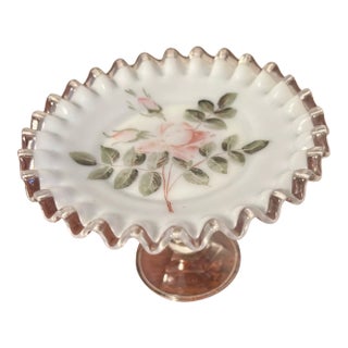 Vintage Hand Painted Fenton Silvercrest Pedestal For Sale