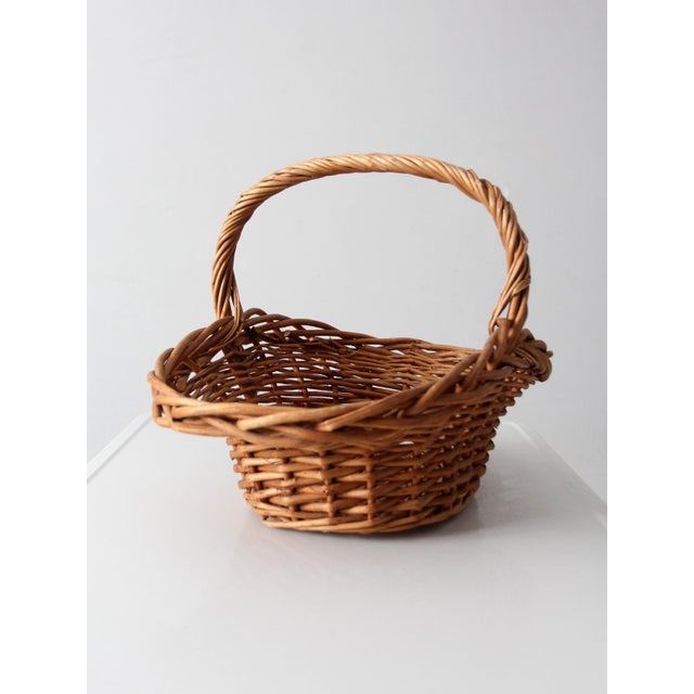 Wood Vintage Wicker Gathering Basket For Sale - Image 7 of 10