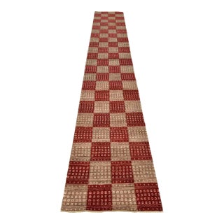 Gabbeh Runner 3’1” X 17’9” Brown Red Wool Contemporary Hand-Knotted Rug For Sale