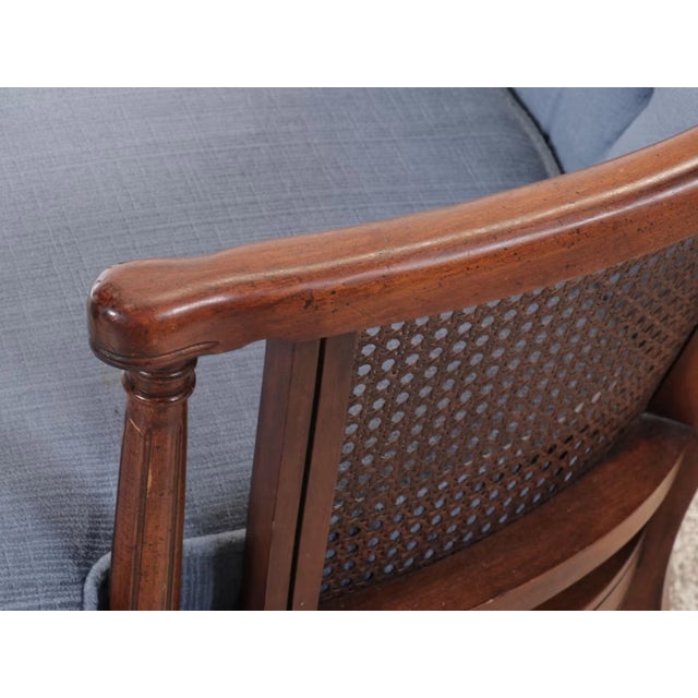 1990s Cane and Upholstered Club Accent Barrel Chairs a Pair For Sale - Image 12 of 17