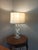 Mid-Century Modern 1970s Mid-Century Modern Ethan Allen Geometric Crystal Table Lamp With Linen Drum-Style Shade For Sale - Image 3 of 10
