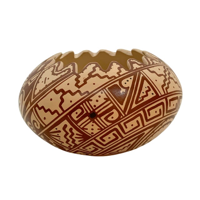 Vintage Southwestern Geometric Pottery Bowl With Hand-Painted Tribal Motifs For Sale - Image 4 of 7