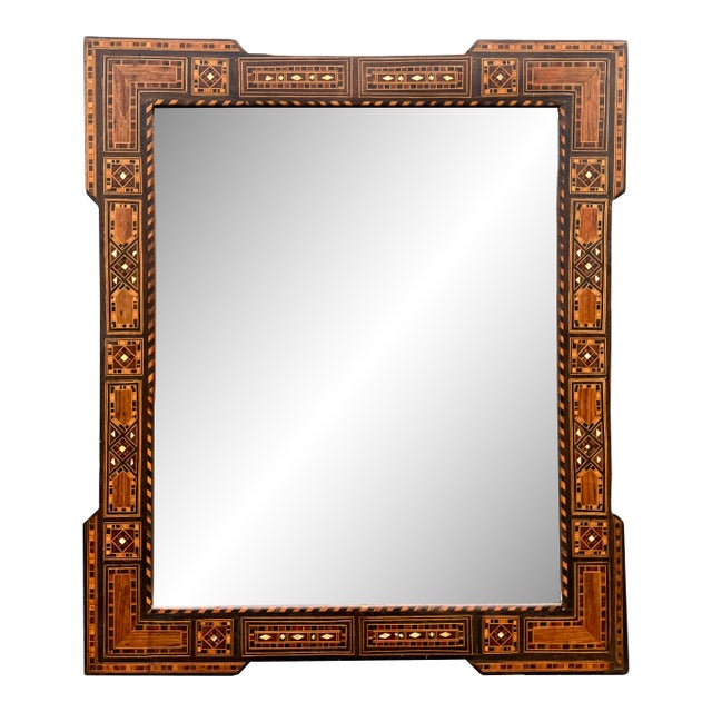 Antique Mosaic Wood Inlay With Touch of Mother of Pearl Mirror Frame For Sale