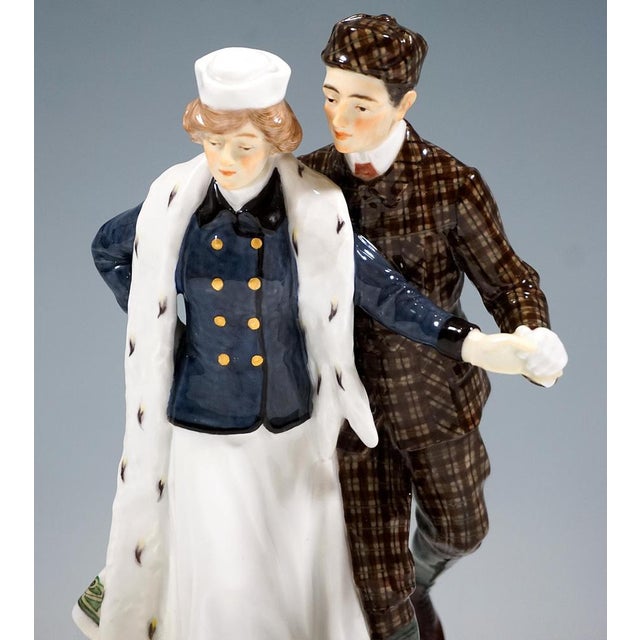 Art Nouveau Ice-Scaters Figure Group attributed to Alfred Koenig for Meissen, Germany, 1910s For Sale - Image 6 of 8