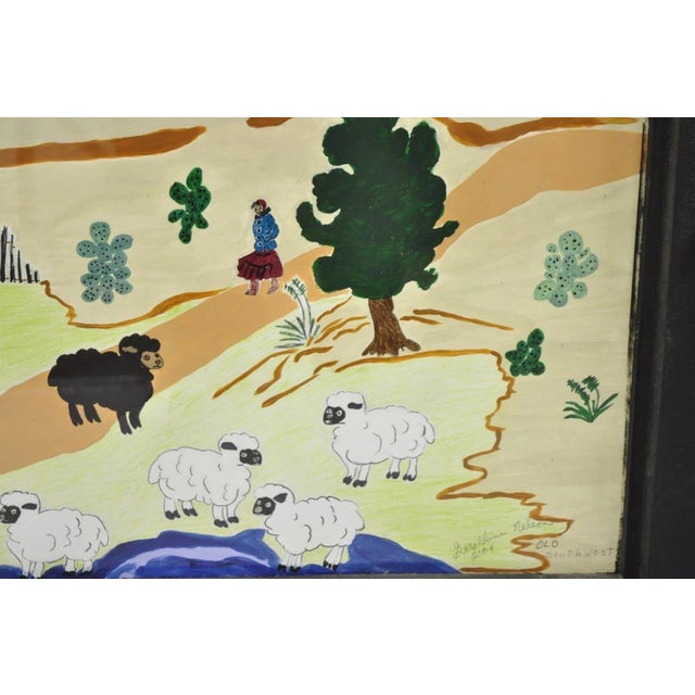 Bill & Geraldine Nelson “Old Southwest” Black Sheep Painting Carved Wood Frame For Sale - Image 11 of 11