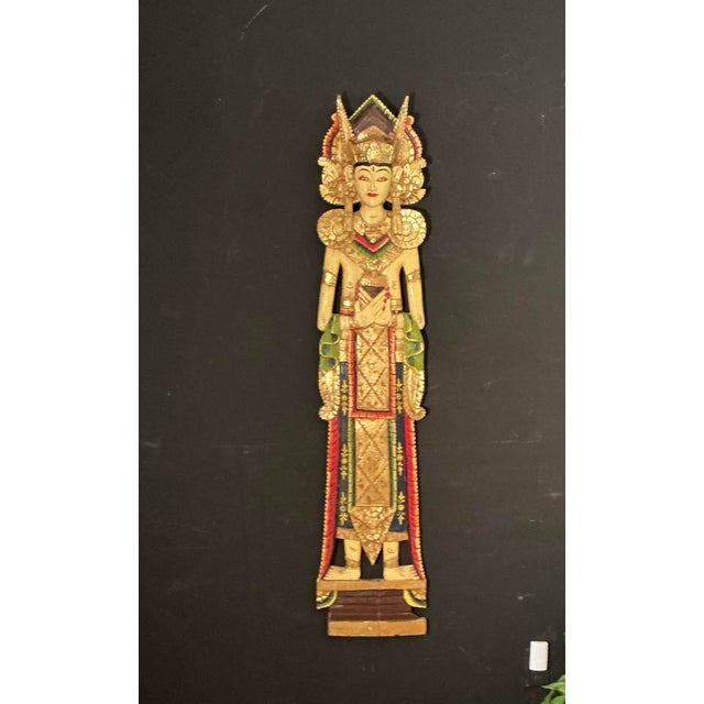 Vintage, Balinese Legong Dancer Hand-Carved Wooden Wall Hanging Decorative Sculpture, Circa 50s For Sale - Image 4 of 12