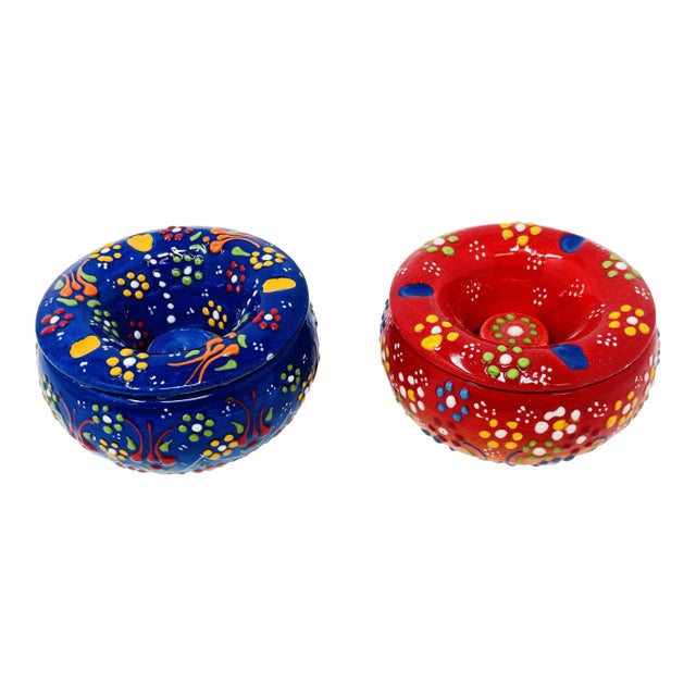 Turkish Handmade Ashtrays With Lids- Set of 2 For Sale