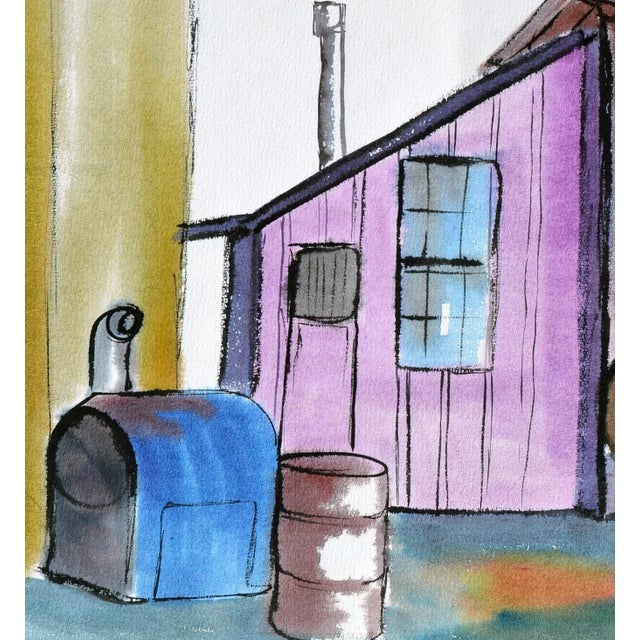 American Vintage Watercolor Landscape -- the Workshop by Diane Baldwin For Sale - Image 3 of 4