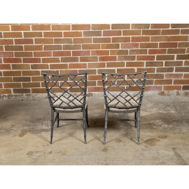 Pair of English Chinese Chippendale Style Midcentury Side Chairs with Upholstery For Sale - Image 4 of 10