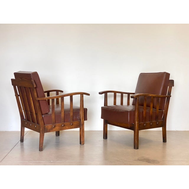 Rustic Set of Rustic Oak Armchairs, 1960s For Sale - Image 3 of 16
