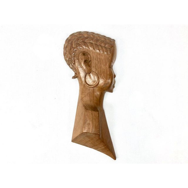 Vintage Wooden Carved African Man & Woman Wall Hanging Sculptures, Set of 2 For Sale - Image 4 of 17