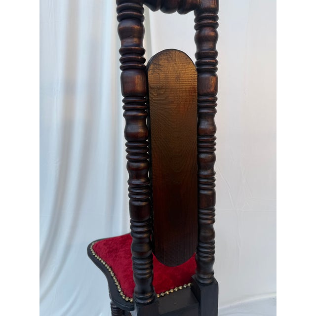 Antique Victorian Jacobean Revival High-Back Bobbin Turned Chair With Crimson Velvet For Sale - Image 10 of 13