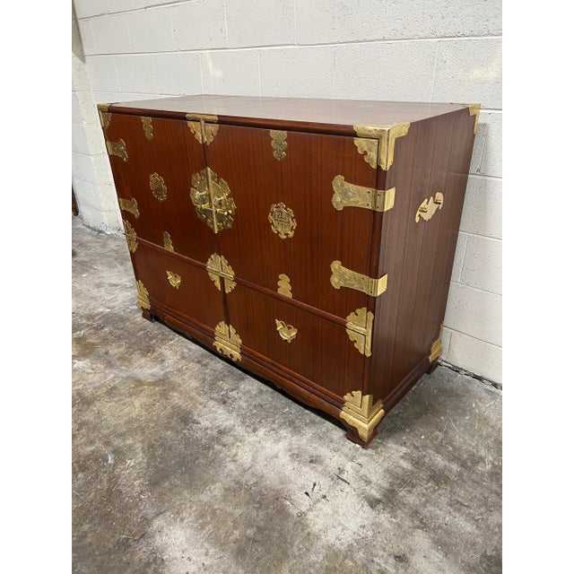 This chest is a lot bigger than the typical Korean wedding chest so not sure if this is a wedding chest. At 52” wide it is...