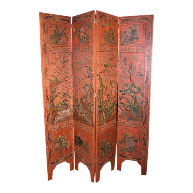 Ching Chinese Red Lacquer Screen For Sale