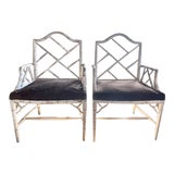 Image of Pair, Mid Century Chinese Chippendale Faux Bamboo Fretwork Arm Chairs For Sale