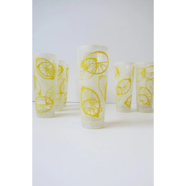 Mid 20th Century Vintage Lemon Yellow Lemons Highball Cocktail Glasses, Set of 6 For Sale - Image 5 of 12