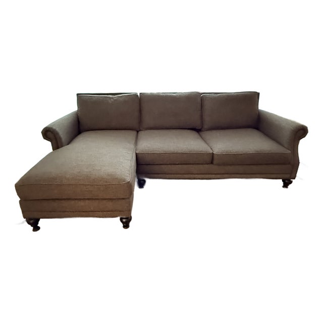 Bernhardt Roll Arm Sofa With Chaise For Sale